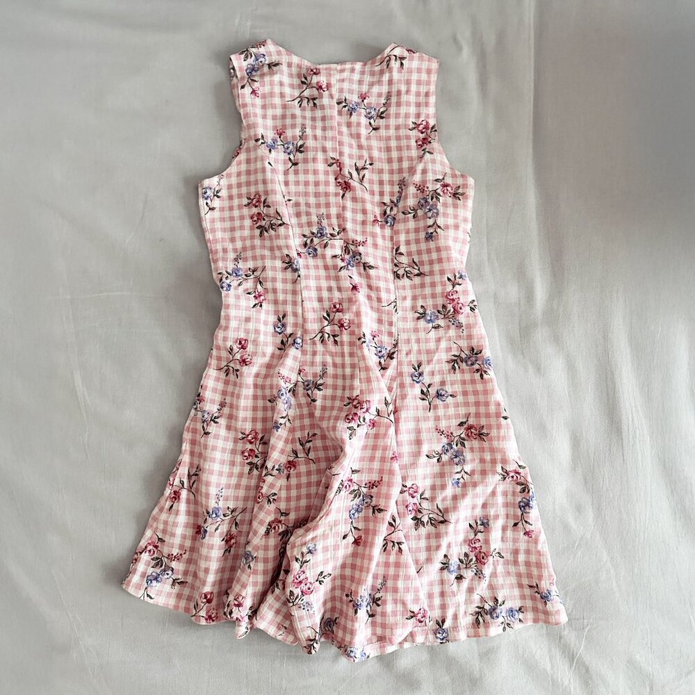 90s/Y2K Vintage Floral Picnic Pink Gingham Skort Romper (Girls 12) - Picture 3 of 5
